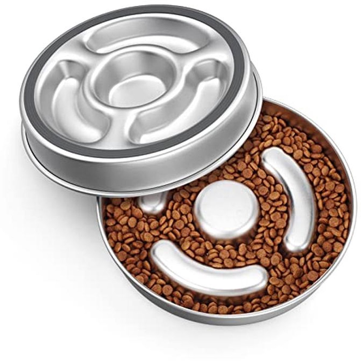Roestvrijstalen Slow Feeder Hondenbak voor Snelle Eters - Antislip, 2 Kopjes, Voor Kleine en Middelgrote Honden
