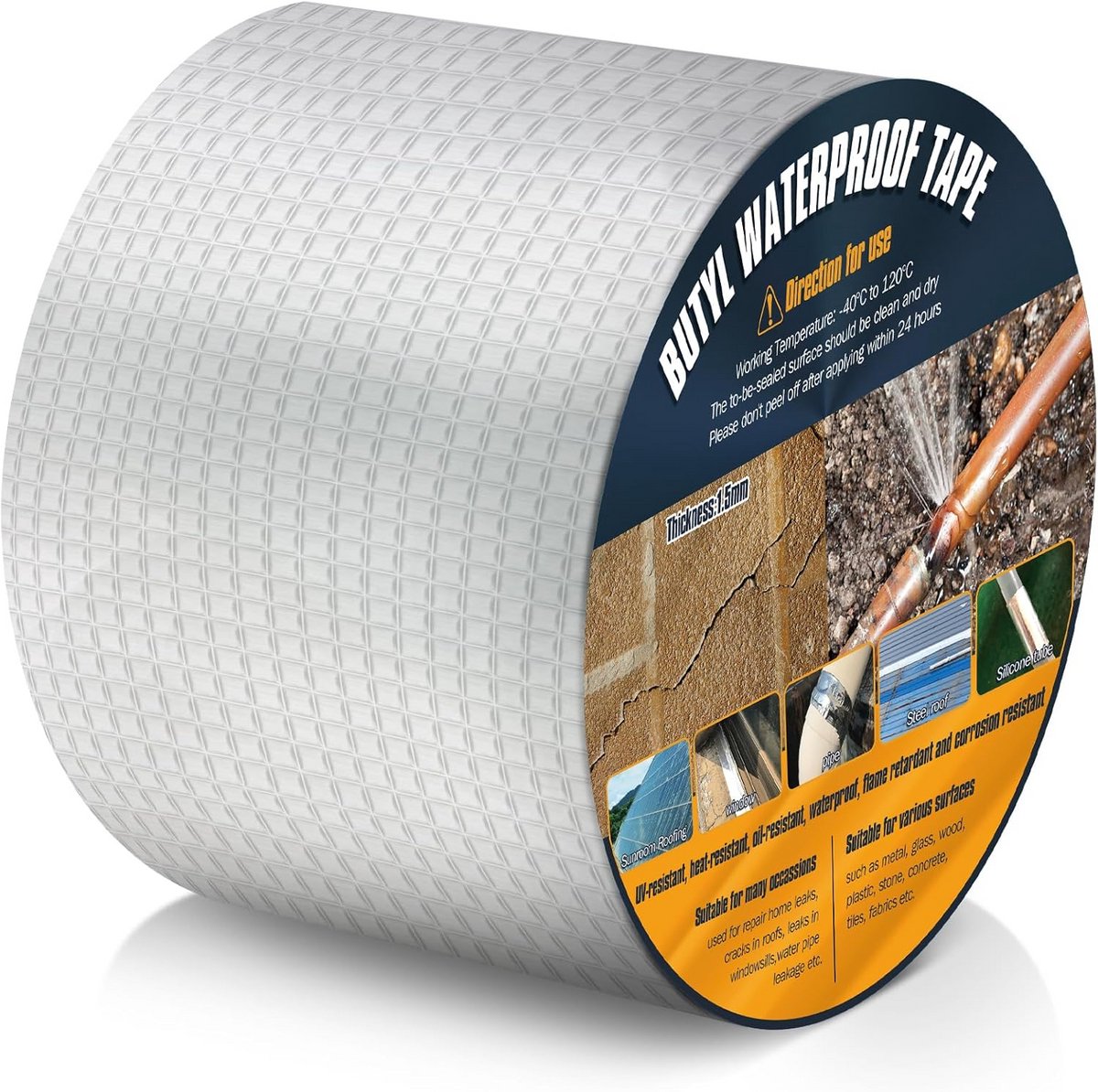 Dik Butyl Knipperende Tape 100 mm x 5 m - Zelfklevende Waterdichte Reparatietape voor Dak, Zwembaden en PVC-buizen