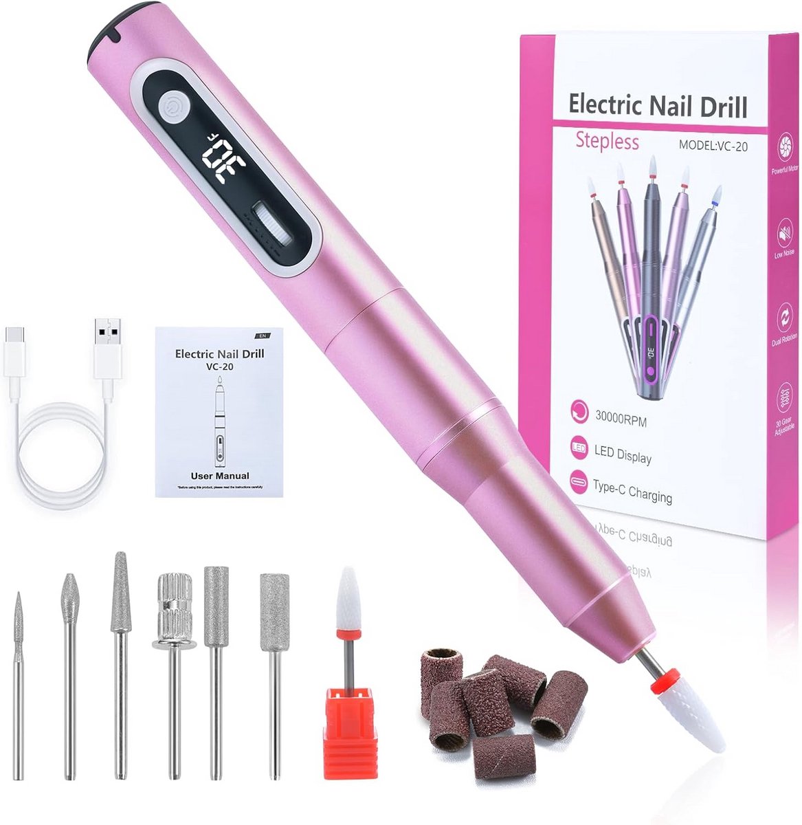 Elektrische Nagelfrees Set met LCD Display voor Gel en Acryl Nagels