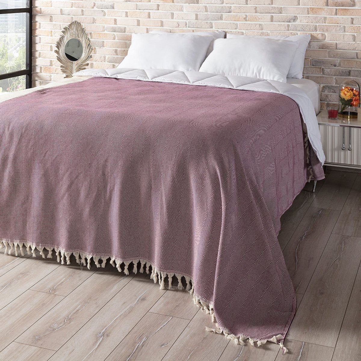 Trimita - Visgraat - Spreien - 100% Katoen - 200x240 cm - Bourgondië