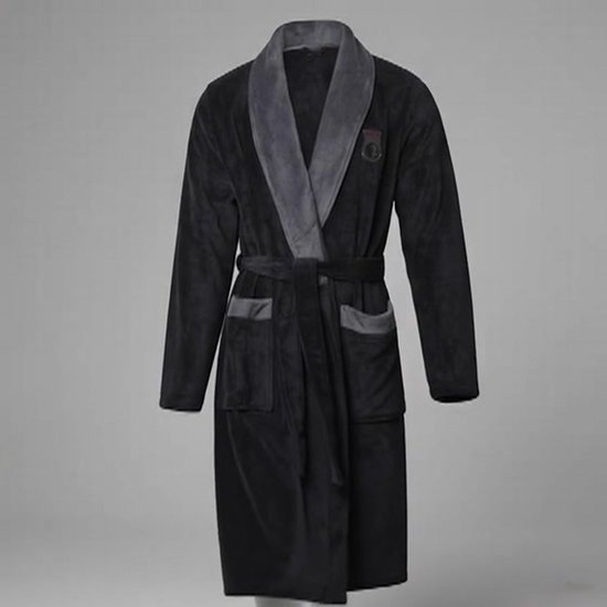 Gentlemen - heren badjas - coral fleece - zwart/grijs - XL/XXL