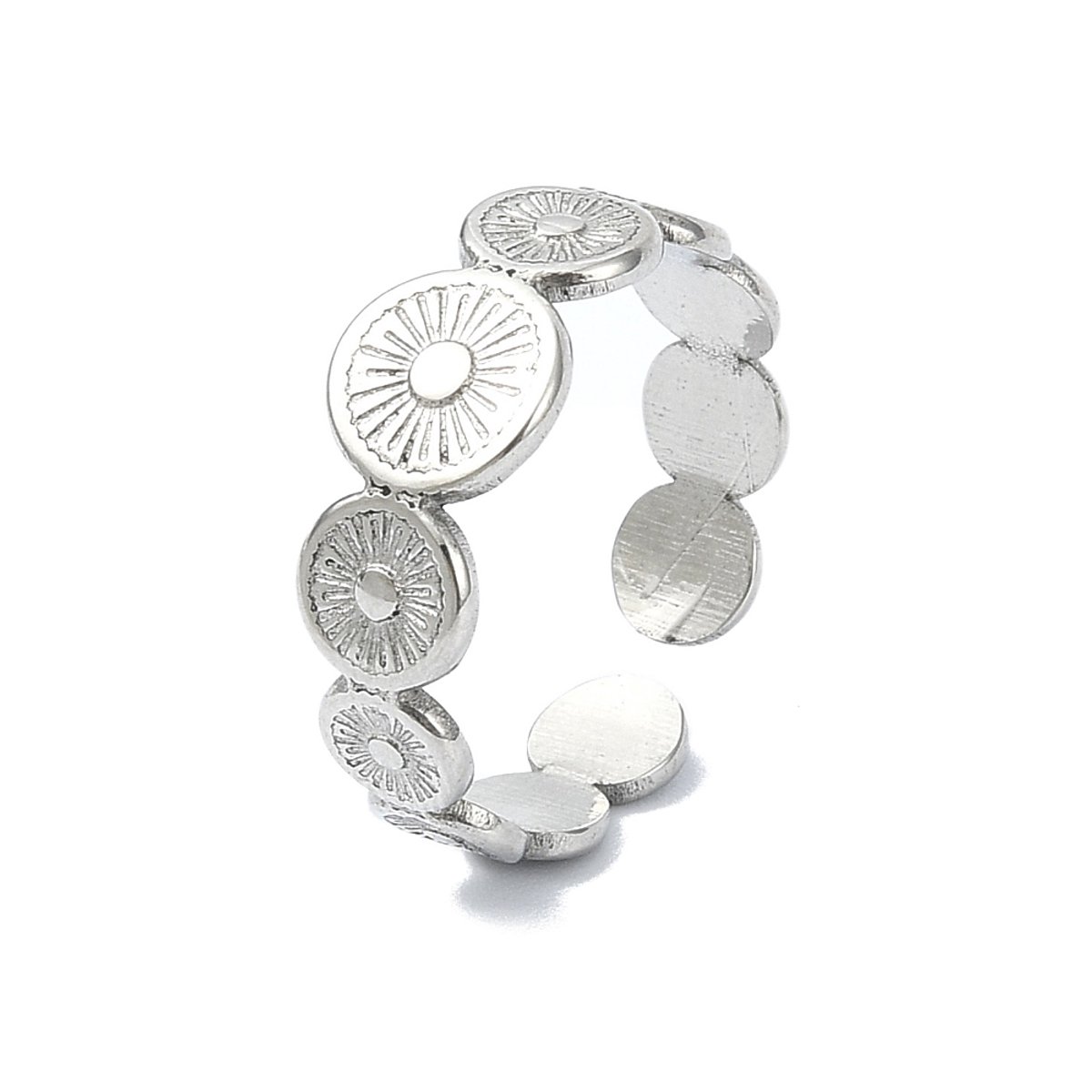 Ring stainless steel rounds bohemian, one size ring, zilverkleurig, 100% waterproof, verstelbare ring, cadeau