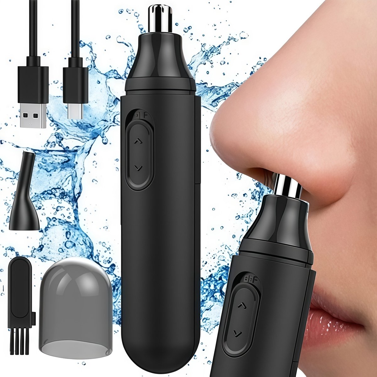 Neustrimmer - Neushaartrimmer - Neushaartrimmers - Oplaadbare trimmer - Oortrimmer - Pijnloze trimmer - Dubbel mesje - IPX7 waterdicht - Gemakkelijk schoon te maken - Neustrimmer Mannen en Vrouwen - Voor wenkbrauwen - Voor gezichtshaar - Afspoelbaar