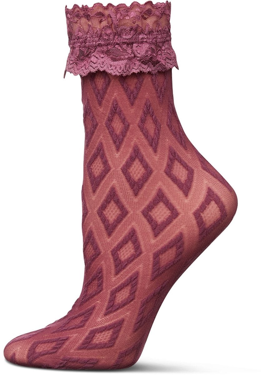 Memoi Dames enkelsokken 3-Diamondsional Anklet - 2 Paar, Cloud Burst / Tulipwood - Maat One Size