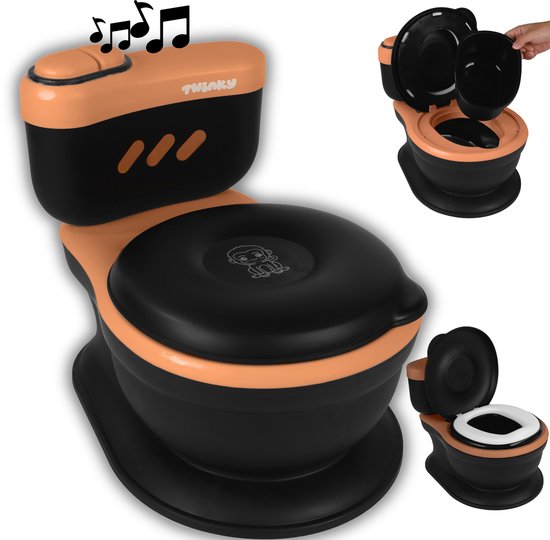 Twinky® Plaspotje – 3-in-1 Toilettrainer met Muziek & Flush knop – voor Kind, Peuter & Baby – Potje met deksel en WC Rolhouder – Toilet Potje peuter – WC Verkleiner – Opstapje