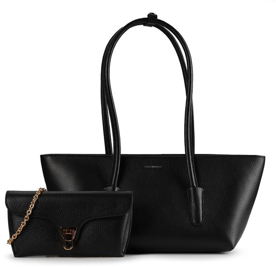 COCCINELLE Cuir sac shopper Double Beat Grained Leather Handbag Noir