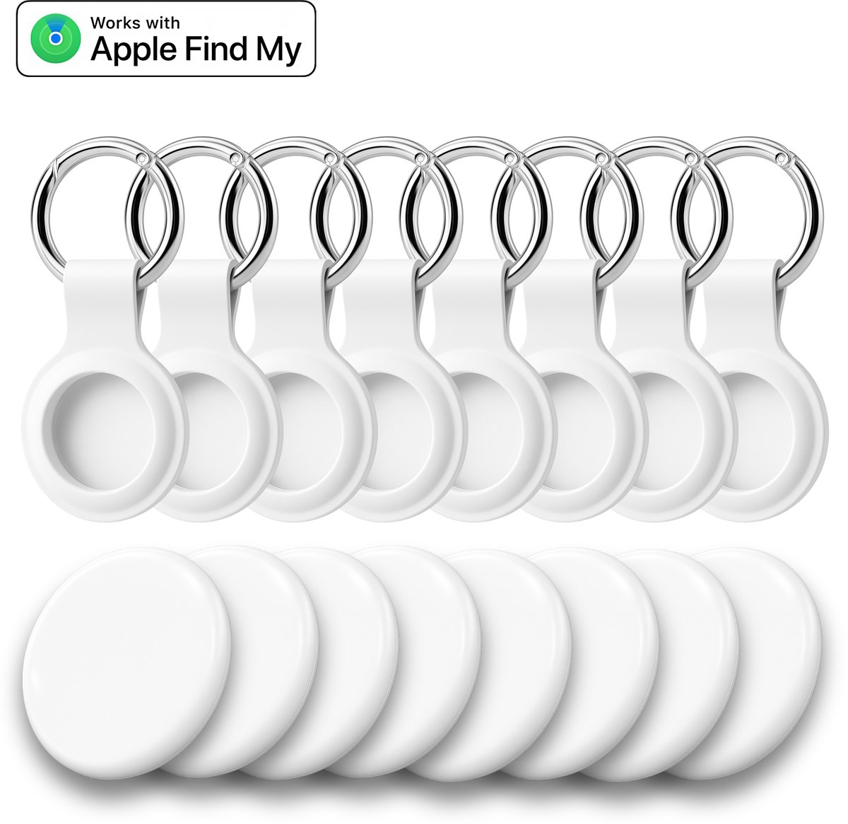 Fynda - Bluetooth Tracker & KeyFinder - Inclusief sleutelhanger - Werkt met Apple Find My - Geschikt voor Apple - Tracker Apple iPhone - Waterdicht - 80 dB - Voordeelverpakking - Wit - 8 Pack