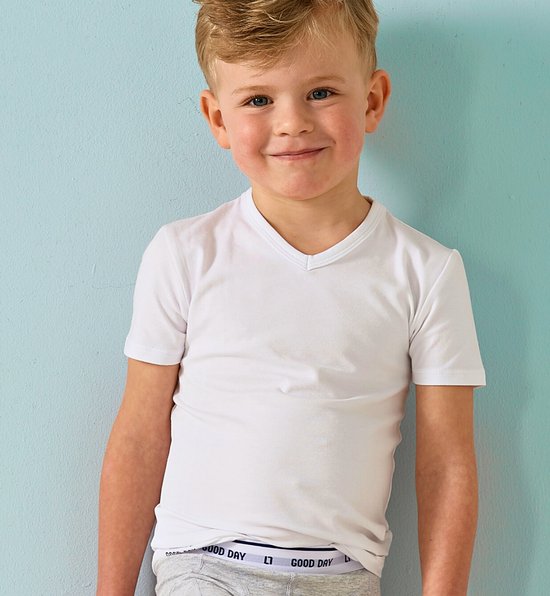 Little Label T-shirt Garçons Wit - Col V- 3 pièces - Ensemble de valeur - Taille 122-128 - Katoen BIO doux