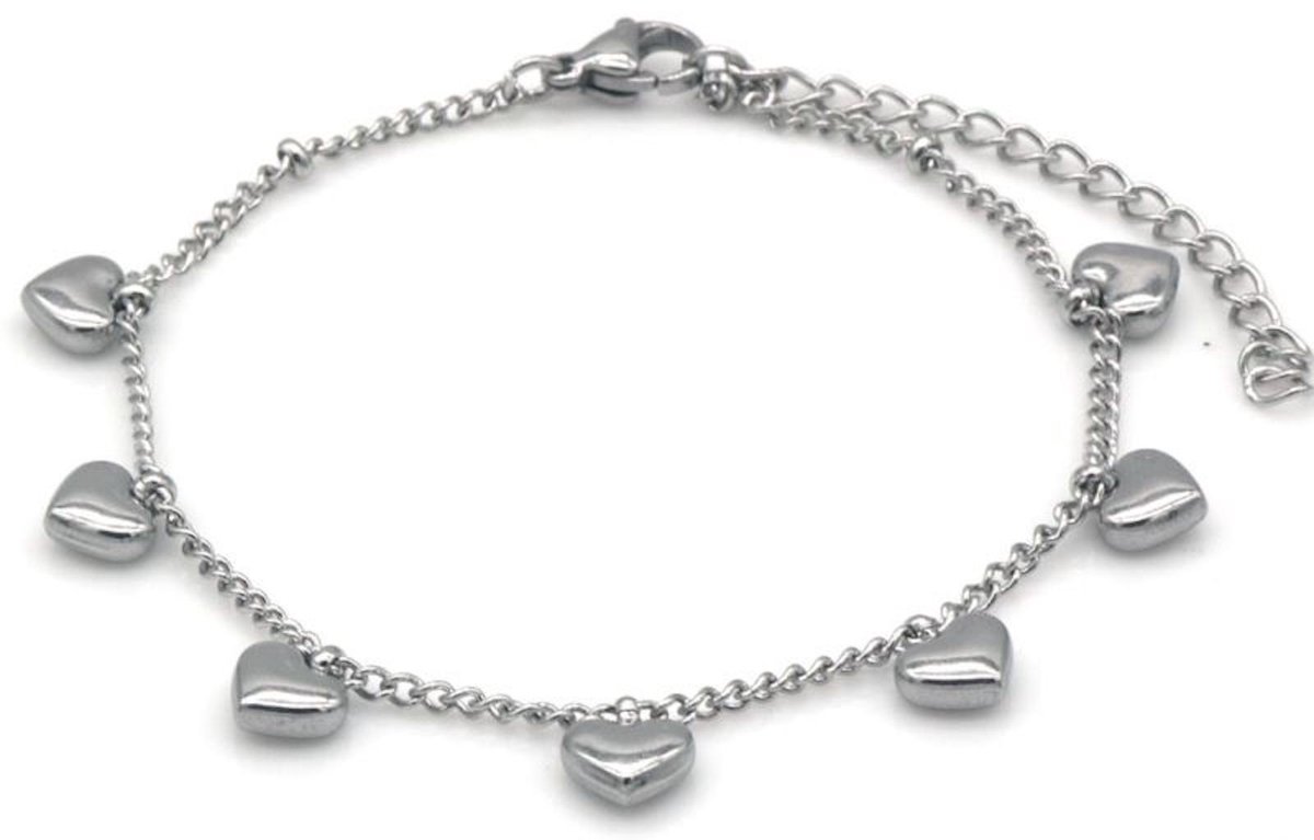 Armband hartjes hangertjes - Verkleurt niet - Stainless steel - Verstelbaar - Waterproof, huidvriendelijk - Damesdingetjes