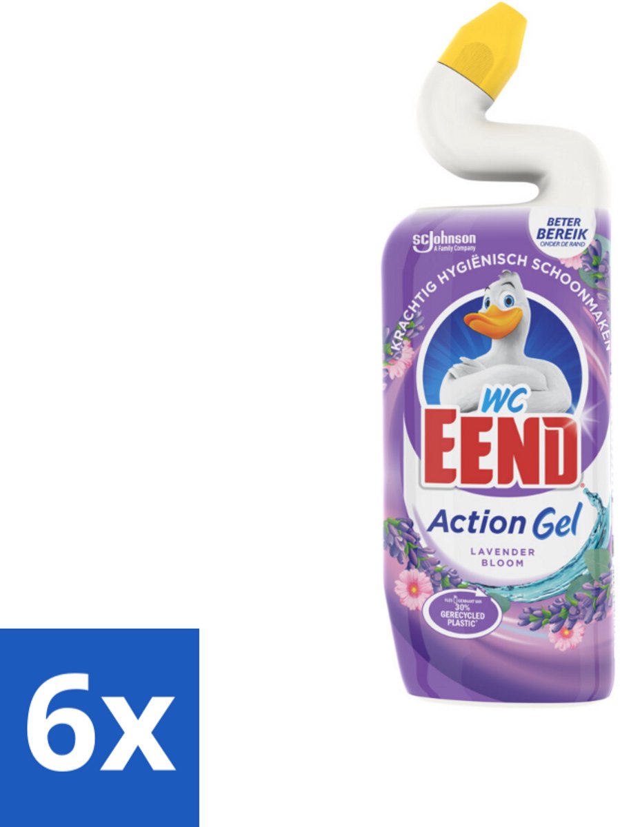 6 x WC Eend - Action Gel Lavender Bloom - Toiletreiniger - Fris & Krachtig - 750 ml - Toilet Schoonmaak - Toilet Reiniger - Lavendel Geur - Kalkaanslag Verwijderen - Toiletblokken