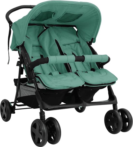 vidaXL - Tweelingkinderwagen - staal - groen - vidaXL - €169,63