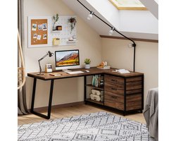 Tribesigns Bureau - L vormig Bureau - 3 Lades - Hoekbureau - Werktafel - Computerbureau - 135 x 100 x 75 cm - Bruin