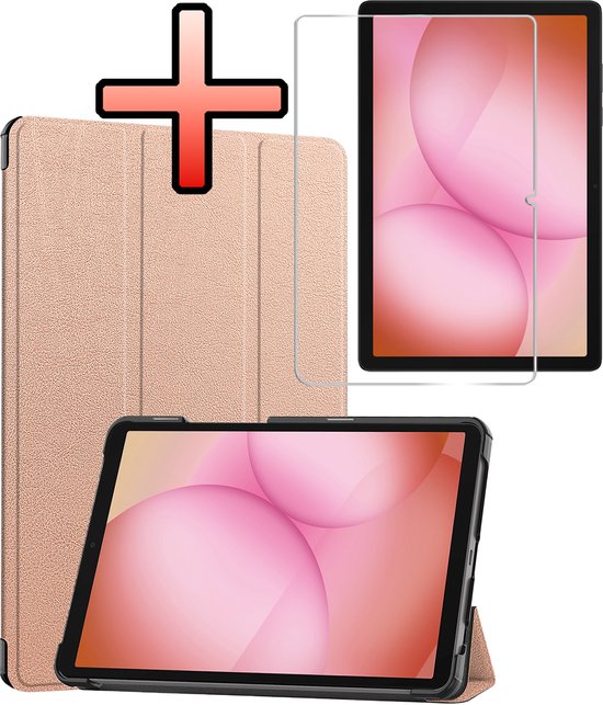 Étui adapté à la Samsung Galaxy Tab A11 Plus - Étui rigide de type livre avec protection d'écran - Or rose