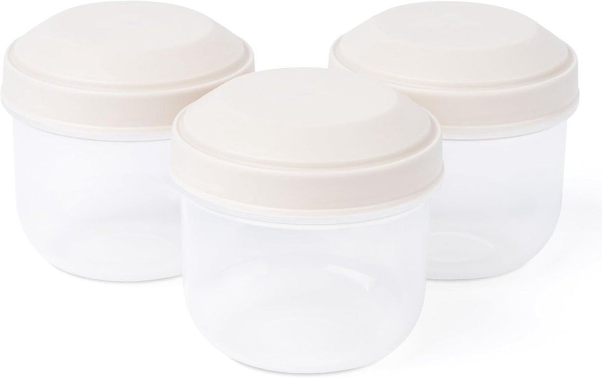 Amuse Rikko Oat Snackbox set - 185ml - Set van 3 lekvrije Snackdoosjes - Transparante Bewaardoosjes - BPA-vrij Fruitbakje - Sluit gemakkelijk - Beige