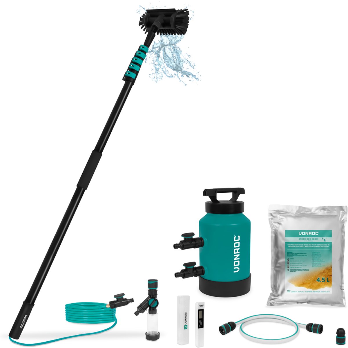 VONROC Hybride Telescopische Wasborstel - 7,5 m en DI-Puurwaterfilter - Complete Set