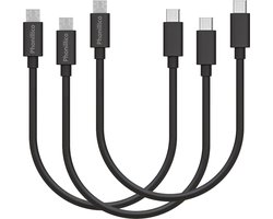 3x Micro USB naar USB C Kabel Zwart - 0,2 meter - Oplaadkabel voor Sony Xperia Z / Z Ultra / Z1 / Z1 Compact / Z2 / Z3 / Z3 Compact / Z3 Plus / Z5 / Z5 Compact / Z5 Premium / ZL / ZR