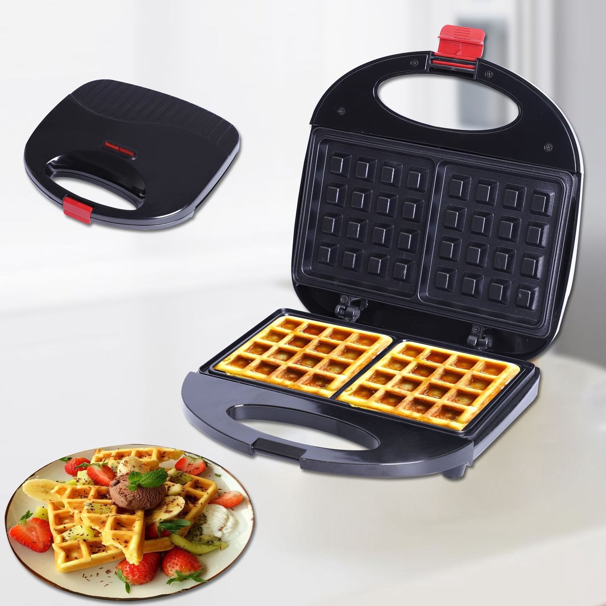 wafeltang - Ontbijtbakmachine - tosti apparaat - wafelijzer - Broodbakmachine - Aluminium - Zwart