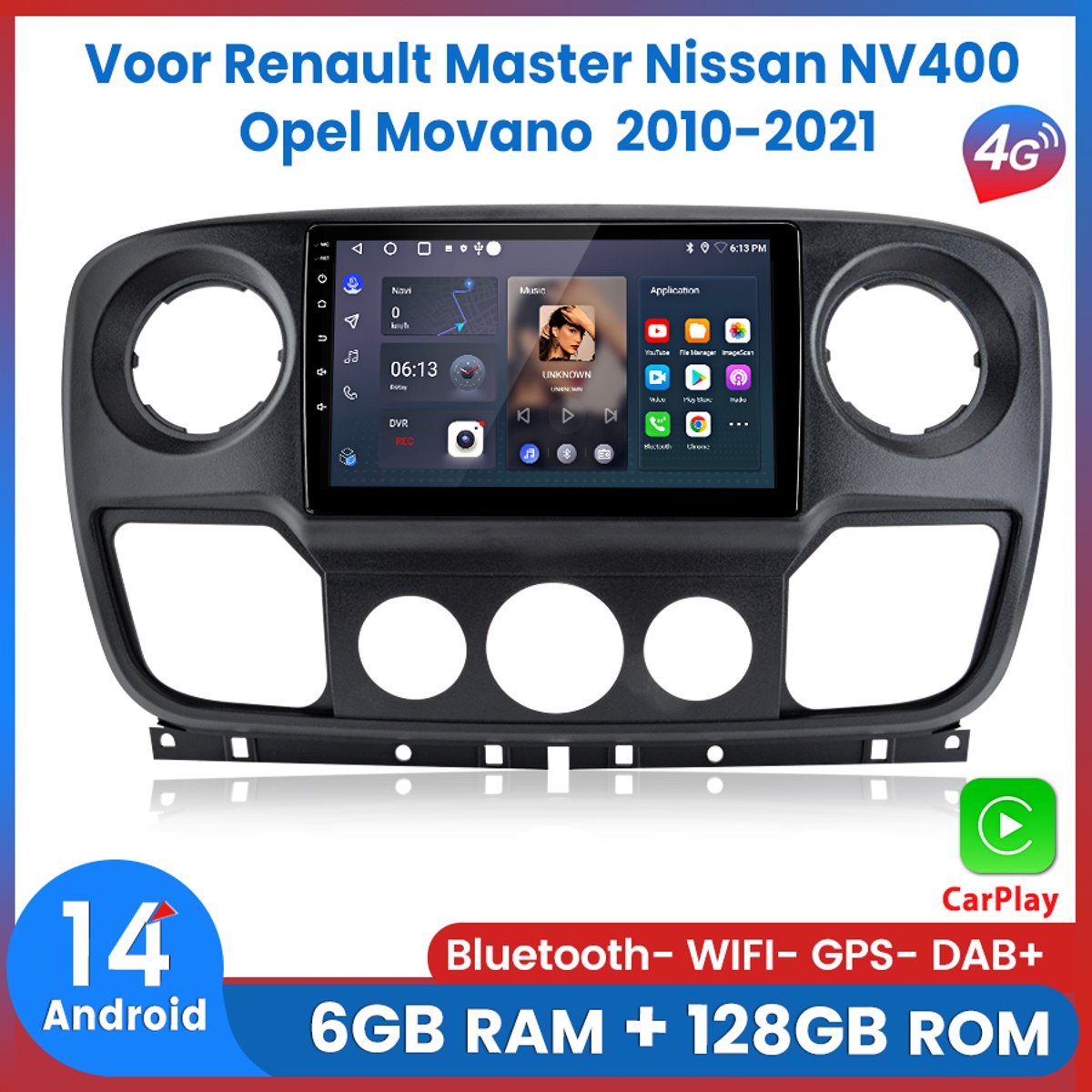 Awesafe Carplay Autoradio Geschikt Voor Renault Master / Nissan NV400 / Opel Movano 2010 t/m 2021 - Android 14 - Draadloos Apple Carplay & Android Auto - RAM 6GB + ROM 128GB - 8-Core processor - Bluetooth & Wifi - GPS Navigatie