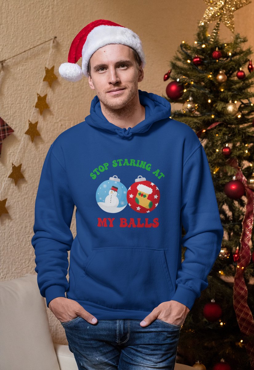 Stop Staring At My Balls - Kersttrui - Kerst Trui Navy - Grappig Kersttrui - Maat XL - Limited Edition