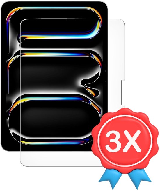 Un protecteur d'écran avec un motif abstrait, posé sur une tablette. Un cercle rouge avec '3X' à l'intérieur.