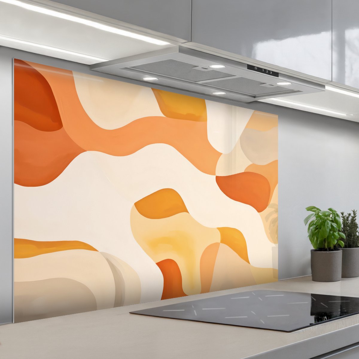 KitchenYeah Spatscherm 120x80 cm Zelfklevende achterwand Oranje Abstract Kunst Keuken muurbeschermer Spatwand fornuis