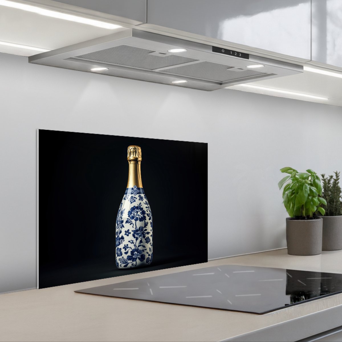 KitchenYeah Spatscherm 60x45 cm Zelfklevende achterwand Champagne Bloemen Goud Chique Keuken muurbeschermer Spatwand fornuis