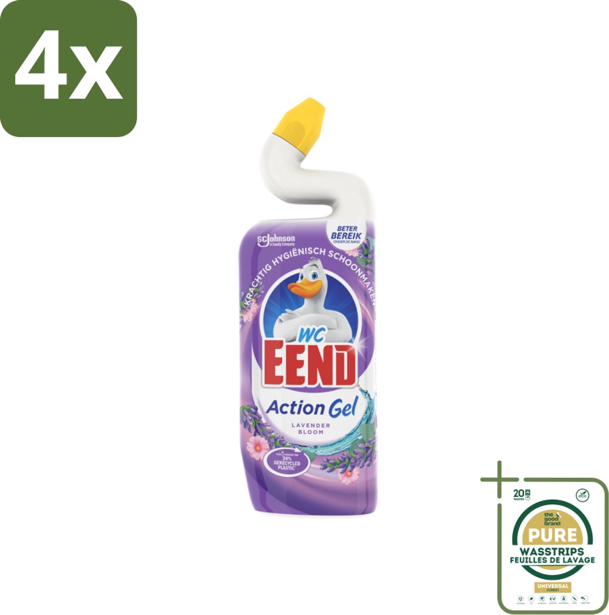 WC Eend - Action Gel Lavender Bloom - Toiletreiniger - Fris & Krachtig - 750 ml - Voordeelverpakking - 4 stuks - Lavendel geur - Kalkaanslag verwijderen