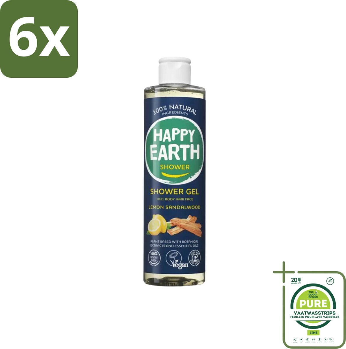 Happy Earth – Douchegel – 100% Natuurlijk Men Protect – 300 ml - Voordeelverpakking - 6 stuks - Douchegel mannen - Natuurlijke douchegel