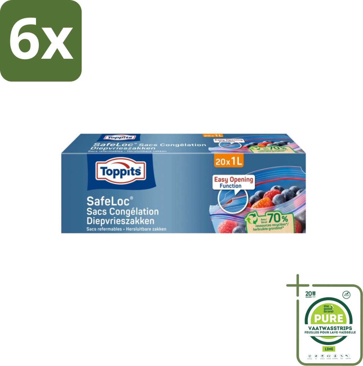 Toppits – Safeloc Diepvrieszakken – 1 Liter – 20 Zakjes - Voordeelverpakking - 6 stuks - Diepvrieszakken - Vriezer