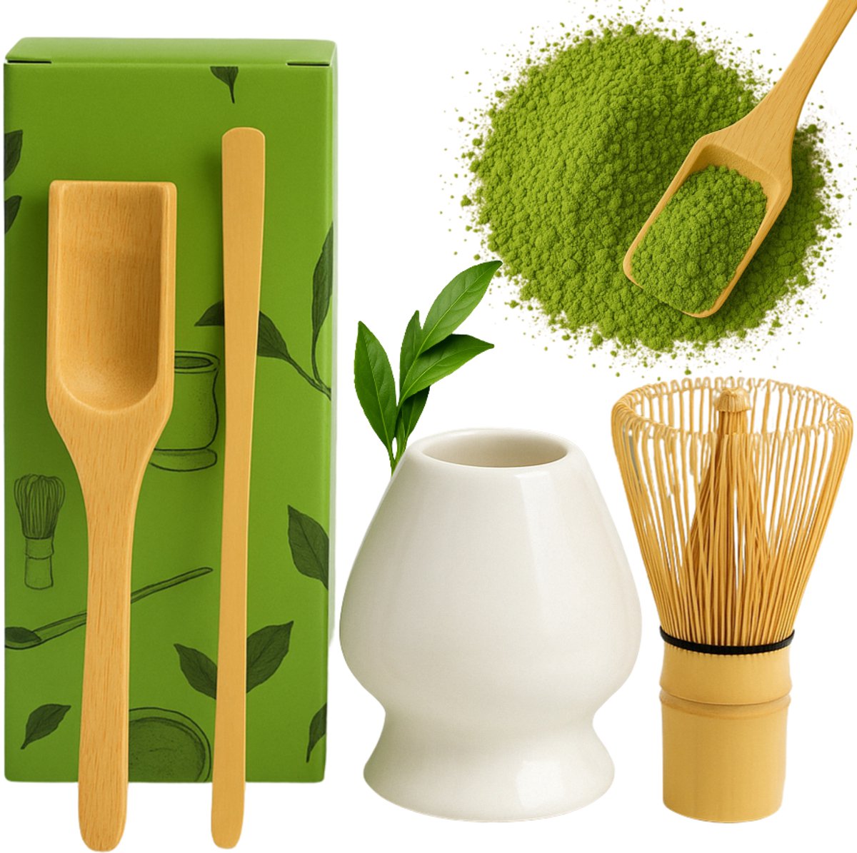 Matcha Set 4-in-1 – Wit – Bamboe & Keramiek – Japans Thee Bereidingsset