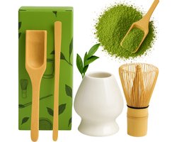 Matcha Set 4-in-1 – Wit – Bamboe & Keramiek – Japans Thee Bereidingsset