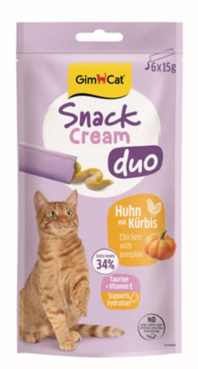 GimCat Kattensnack Cream Duo Kip & Pompoen - 6 x 15 gr
