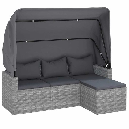 vidaXL Canapé de jardin 3 places avec toit et repose-pieds Polyrotin Gris