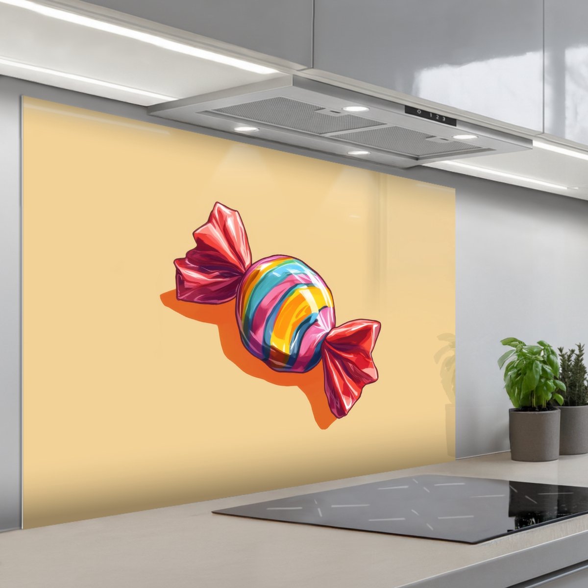 Spatscherm 120x80 cm - Zelfklevende achterwand Geel - Snoep - Kleur - Keuken muurbeschermer - Spatwand fornuis