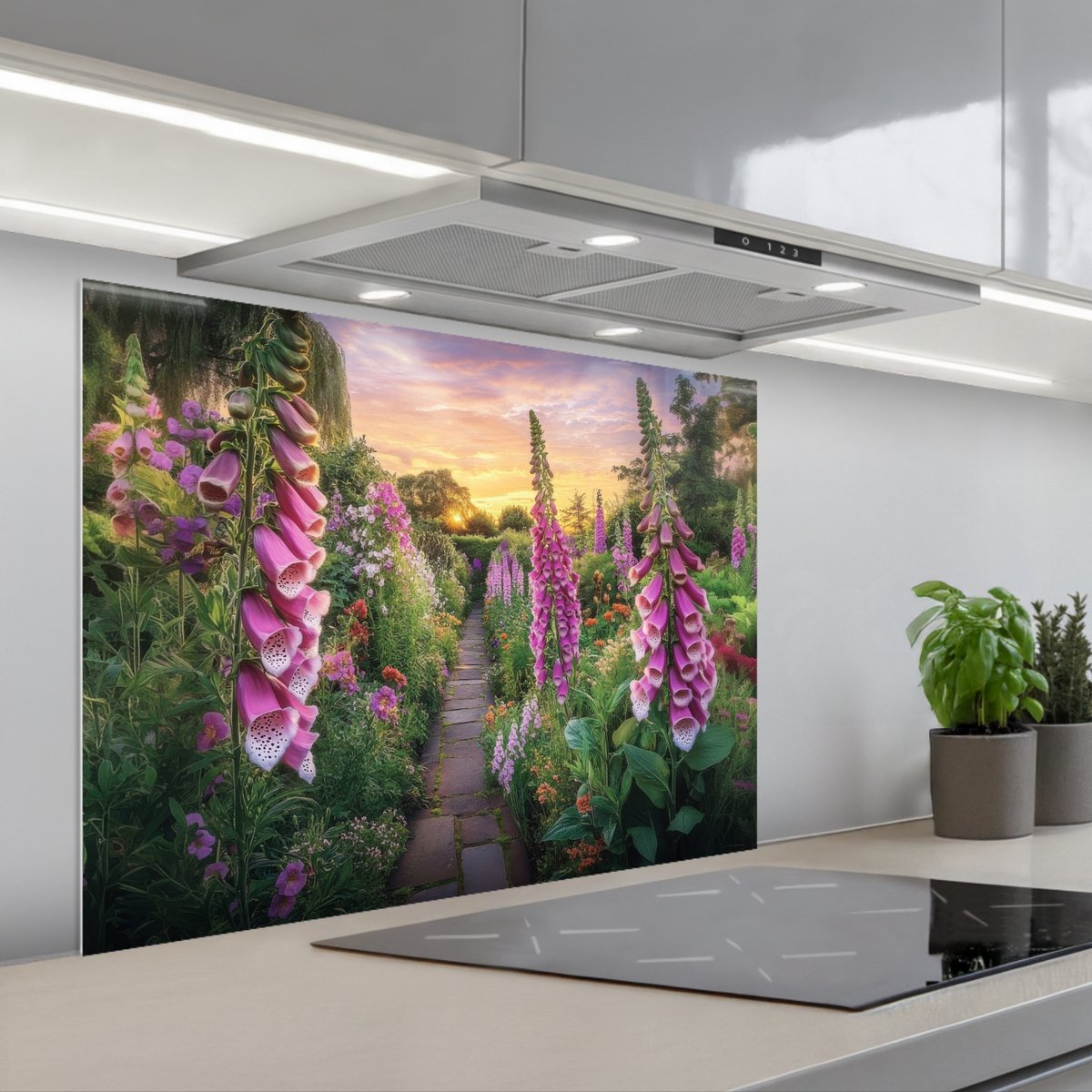 KitchenYeah Spatscherm 80x60 cm Zelfklevende achterwand Vingerhoedskruid Bloemen Tuin Keuken muurbeschermer Spatwand fornuis