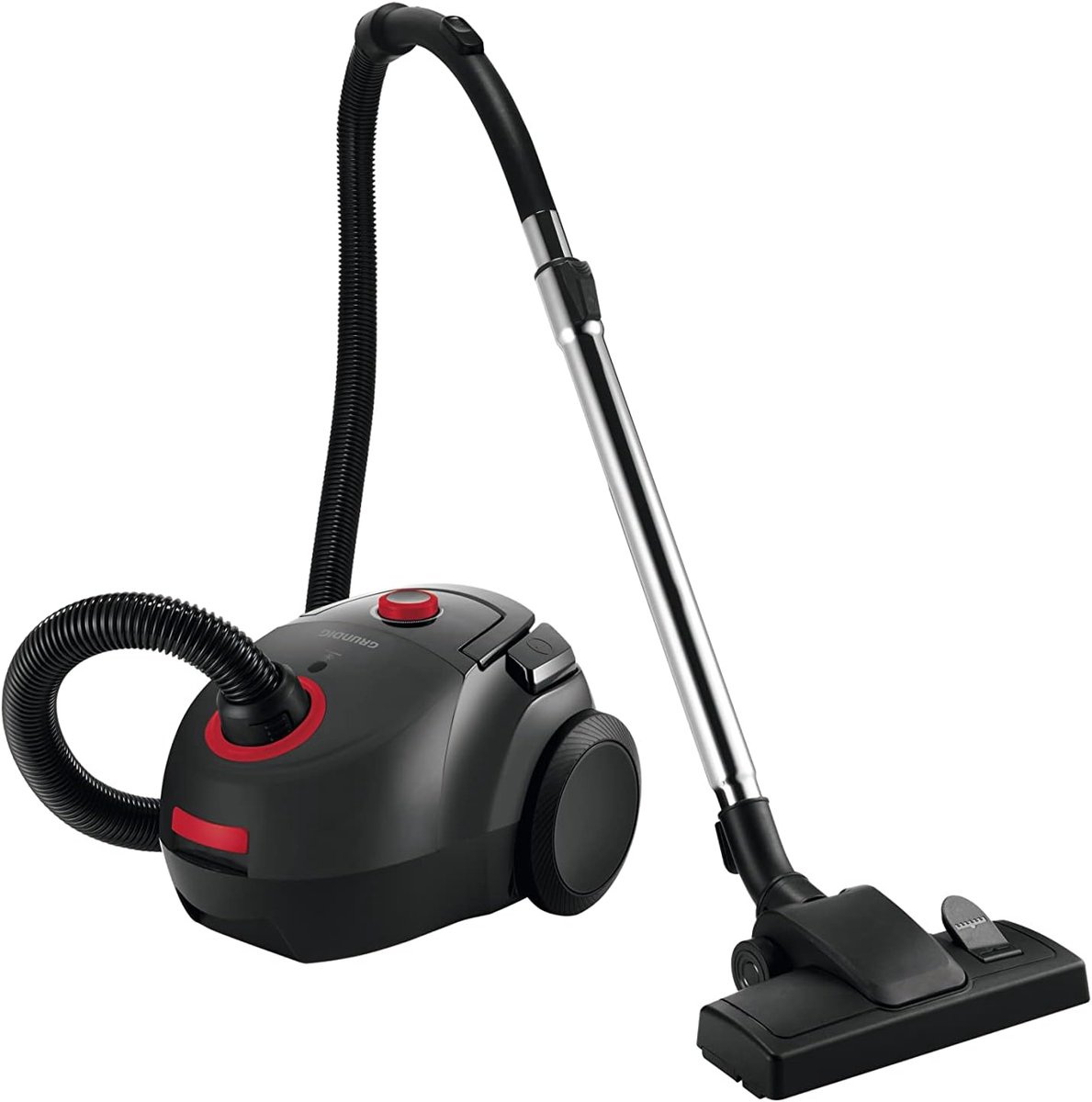PowerClean Pro 800W Stofzuiger met Zak – 2.1L Capaciteit, Telescopische Metalen Buis, Stil 80dB, EPA E12 Filter, 7.5m Actieradius, Inclusief Kierenzuigmond & Meubelborstel – Zwart/Rood