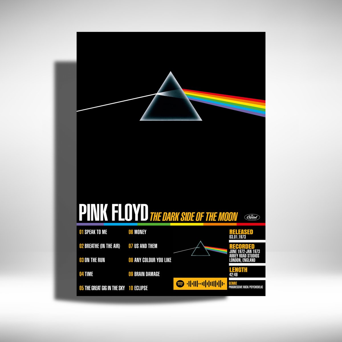 Luxe poster Pink Floyd - The Dark Side Of The Moon - album cover - metalen poster - 30x40cm Zwart