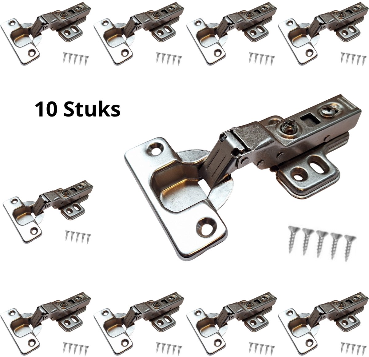 10x Hoexs Half Voorliggend Softclose Keukenkast scharnieren – RVS / Zilver + Schroeven