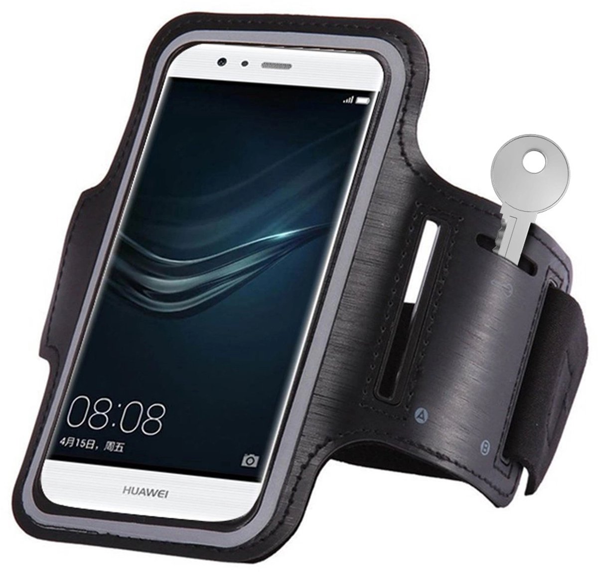 Sportarmband voor smartphones tot 6 inch - Verstelbaar - Zwart - Lichtgewicht en ademend - Inclusief reflecterende rand