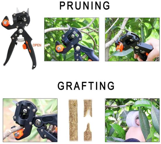 2-in-1 entgereedschap snoeischaar - Tuingereedschap snoeien - Voor het enten van fruitbomen, takken snoeien en snijden - Zwart - Fruitboom entmes - Entschaar voor zaailingen - Entschaar - Enten Snoeischaar van MM Brands — afbeelding 3