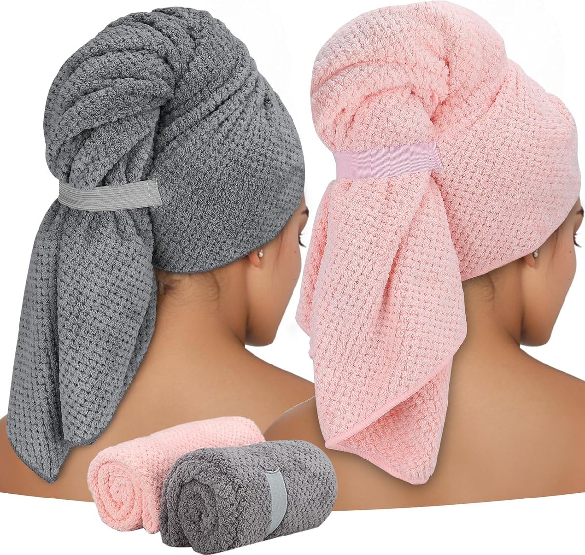 2 stuks microvezel haarhanddoek wrap - voor lang haar - 100 x 60 cm grote haar tulband han
