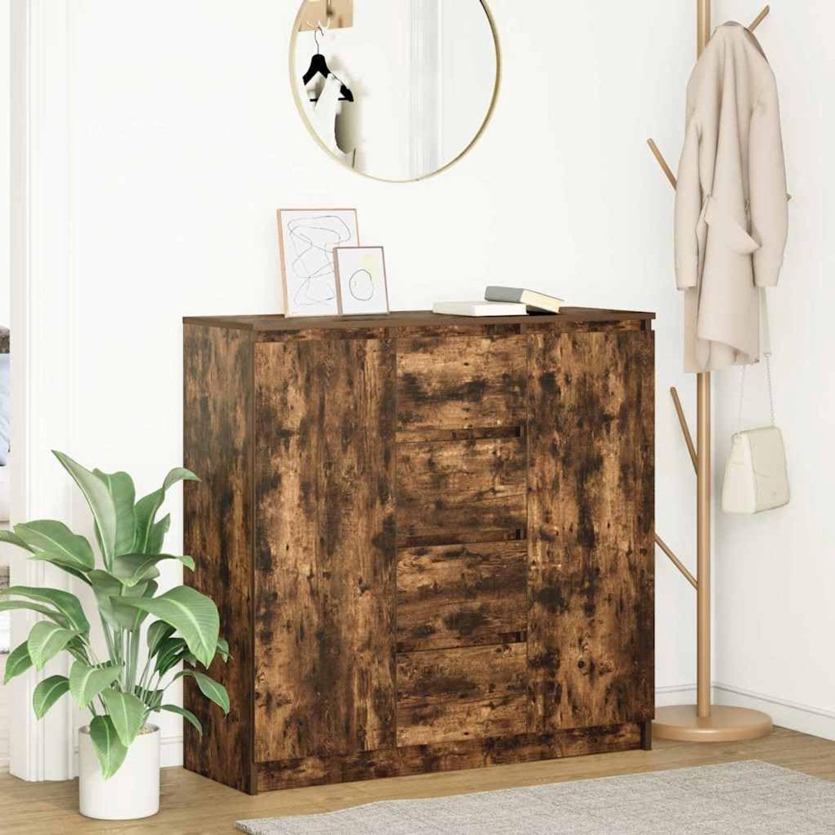 Dressoir met Schuifladen Altameubel – Rookeiken – 100,5 x 35 x 98,5 cm – Dressoir, Woonkamerkast, Keukenkast, Hal Kast – Praktische Opbergruimte voor Boeken, Decoratie en Huishoudspullen