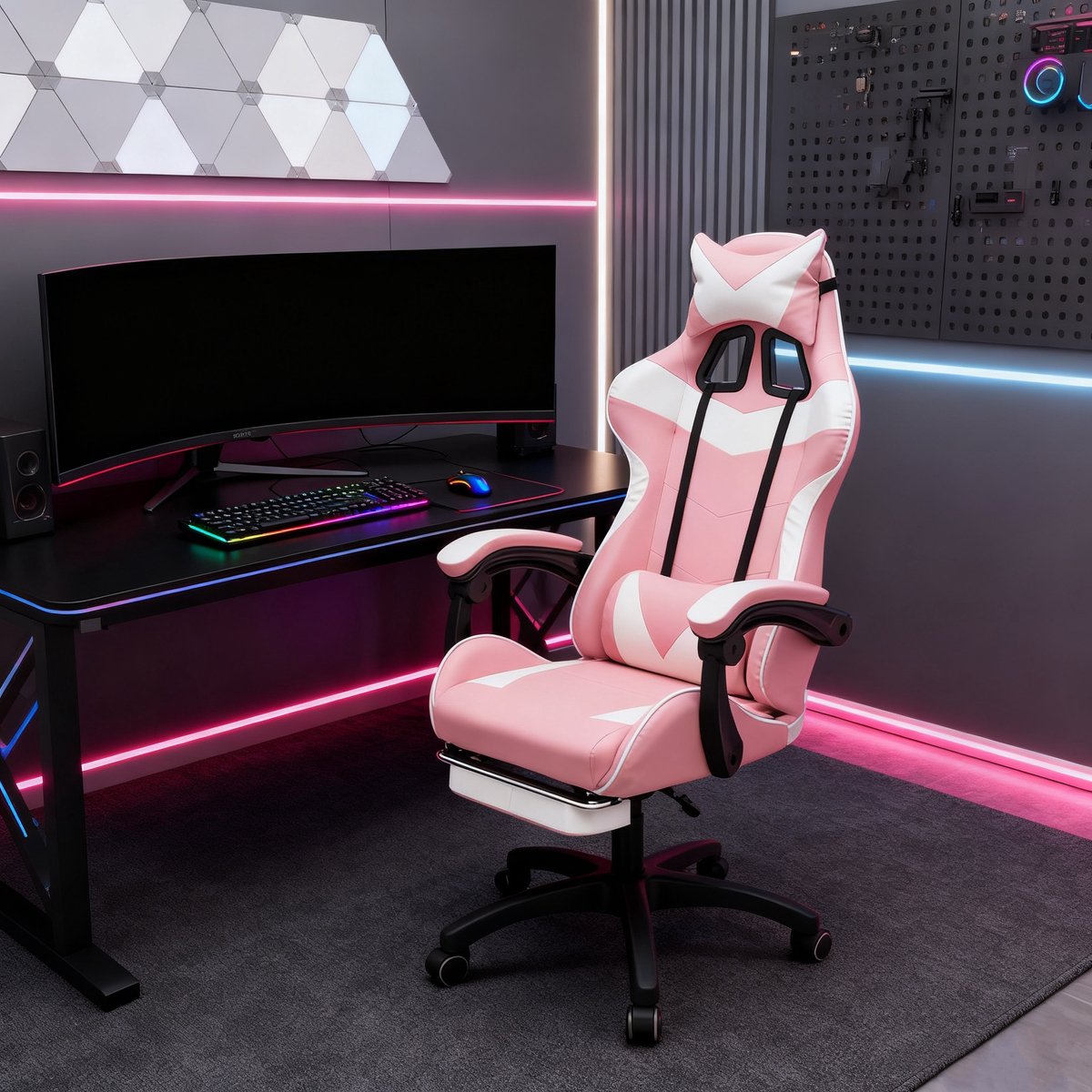 Gotatee Ergonomische Gamestoel Met Lendensteun Wit-Roze - afbeelding 3