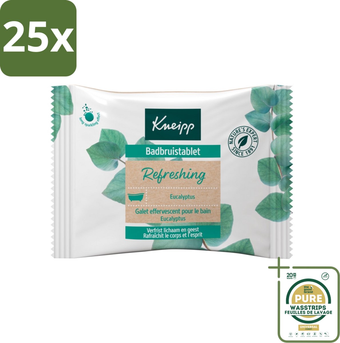 25 x Kneipp - Badbruistablet - Mint Eucalyptus - Grootverpakking - Badtablet Mint Eucalyptus - Badbruistablet - Ontspanning Bad - Ademhaling Bad - Herstel Bad