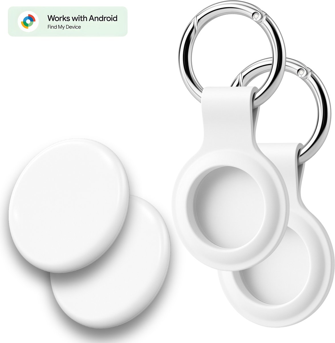 Bluetooth tracker geschikt voor Samsung - Inclusief sleutelhangers - Loshall - Werkt met Android Find My - Tracker voor Android - Waterdicht - 80 dB - Voordeelverpakking - Wit - 2 Pack