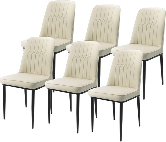 Durrafy® Eetkamerstoelen - Set Van 6 - Eetkamerstoel - Eettafelstoel - Keukenstoel - Eetkamerstoelen - Stoel - Fluweel - PU Leer - Metalen Poten - Modern Design - Max. Draagvermogen 150KG - Gebroken Wit