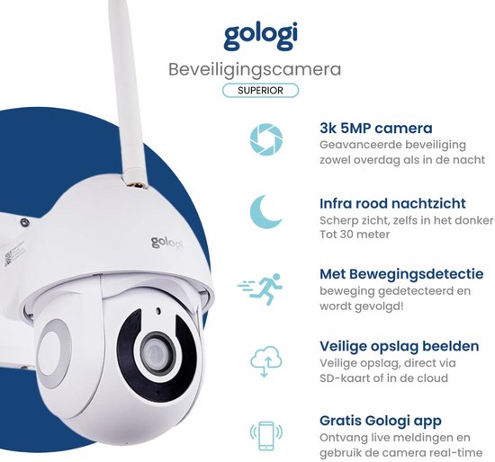 Gologi Superior Outdoorcamera - Buiten camera met nachtzicht - Beveiligingscamera met kabel - Security camera - 3MP - Met wifi en app - Wit van Gologi — afbeelding 2
