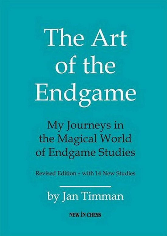 Boek "The Art of the Endgame" door Jan Timman. Turquoise cover met witte tekst.