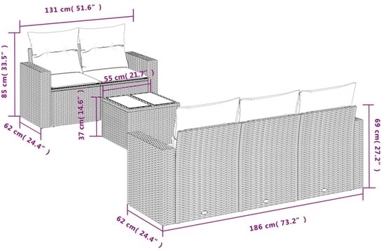 vidaXL - 6-delige - Loungeset - met - kussens - poly - rattan - grijs