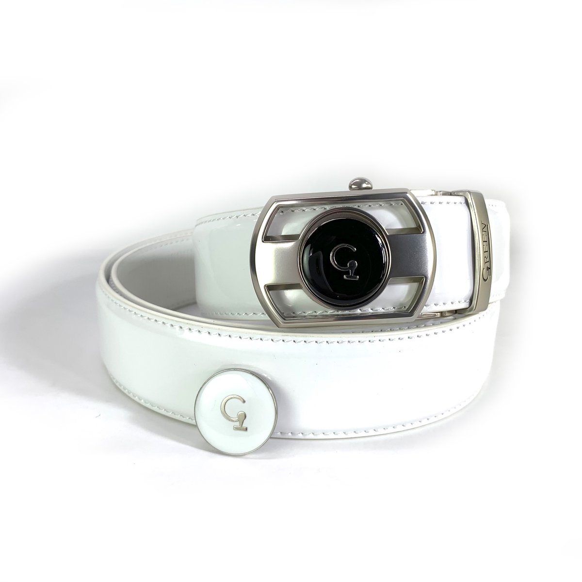 ®Green Golfriem Dames Pro - Verstelbare Riem - Riem Dames en Heren - Golfen - Zonder Gaatjes - Golf Marker - Kleur - white shiny